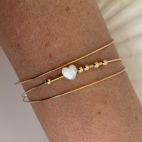 Bracelet 3 fine gold filled bangles White Love