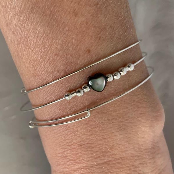 Love black silver thin bangle bracelet