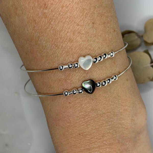 Love black silver thin bangle bracelet