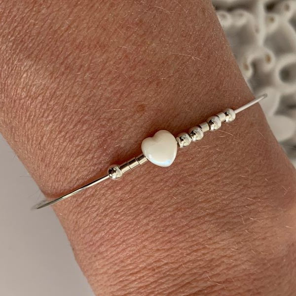 Fine silver bangle bracelet White love