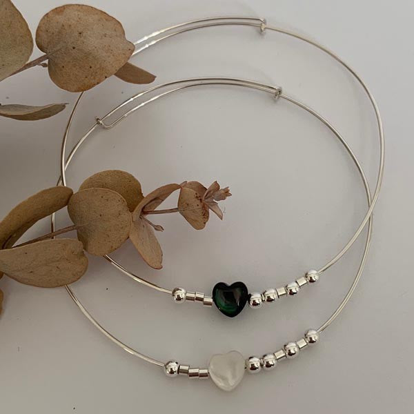 Fine silver bangle bracelet Black love