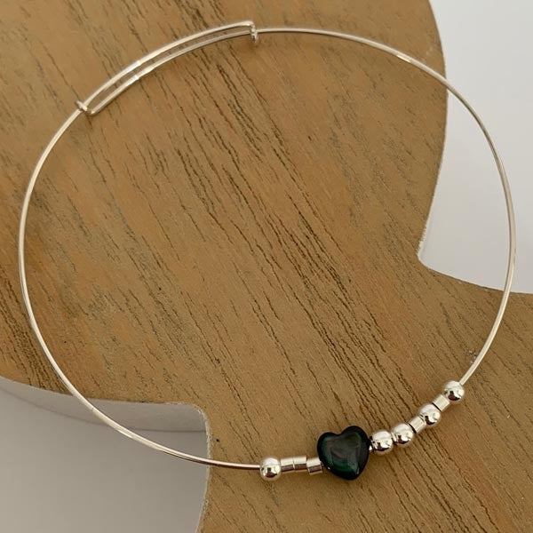 Fine silver bangle bracelet Black love