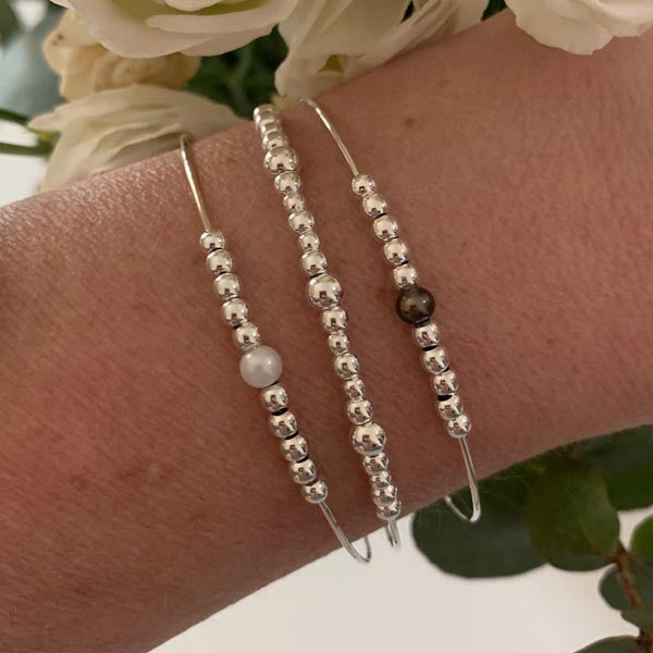 Fine silver bangle bracelet with 11 beads 1