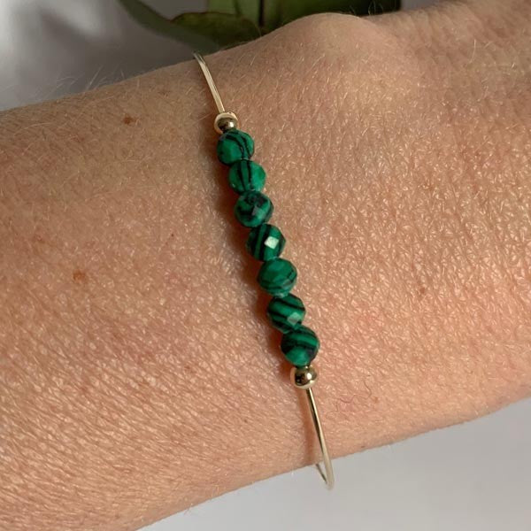 Fine gold filled 7 malachite bangle bracelet