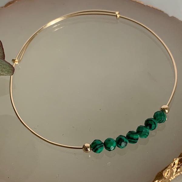 Fine gold filled 7 malachite bangle bracelet