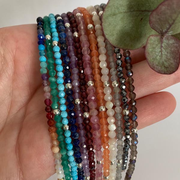 Silver bracelet with multi-colored stones 