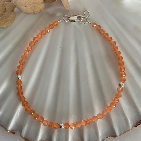 Orange cat's eye silver bracelet