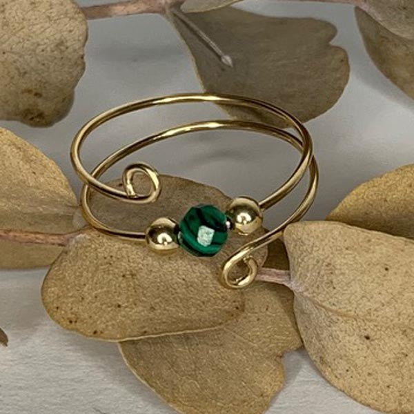 Thin double gold filled malachite ring