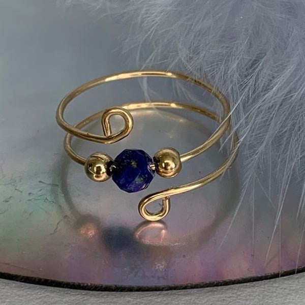 Thin double gold filled lapis lazuli ring