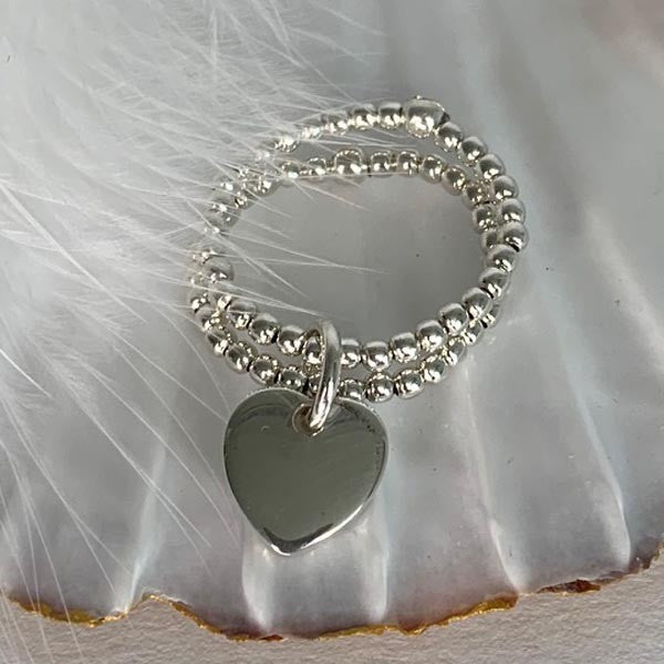 Mini pearl ring 2 rows silver small heart