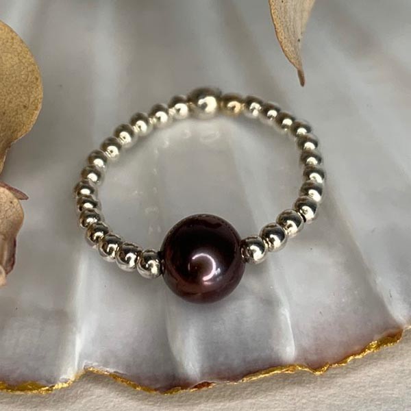 Mini pearl ring silver small black freshwater pearl