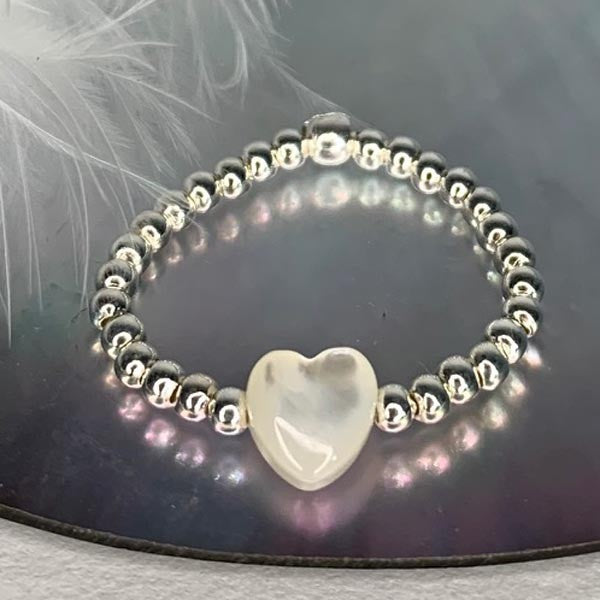 Mini pearl ring silver mini heart white mother-of-pearl