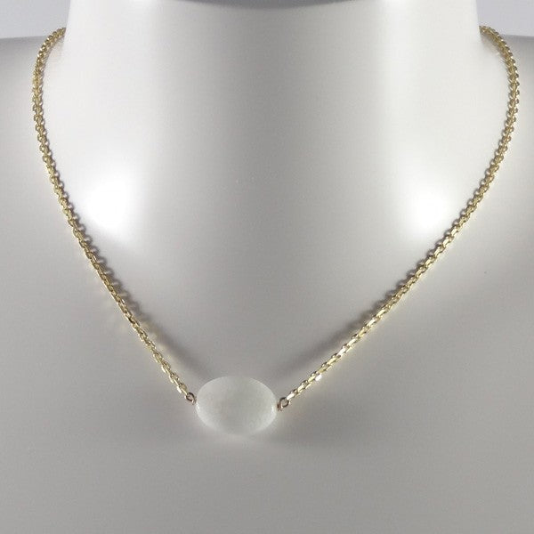 Gold plated chain necklace with faceted oval white agate