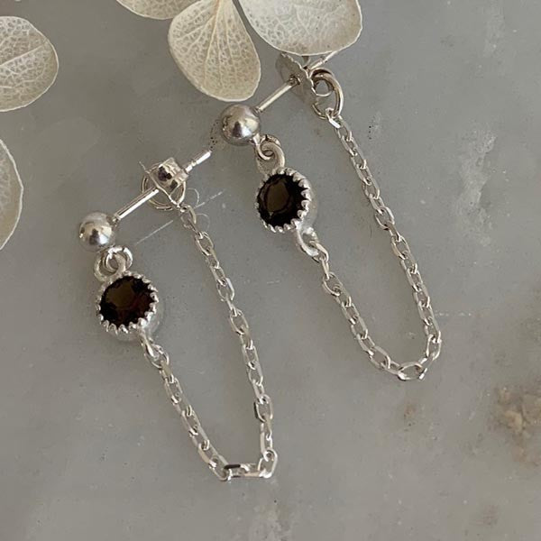 Smoky quartz silver chain earrings