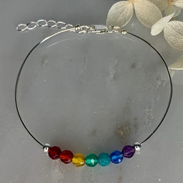 Fine silver bangle bracelet with Chakra stones