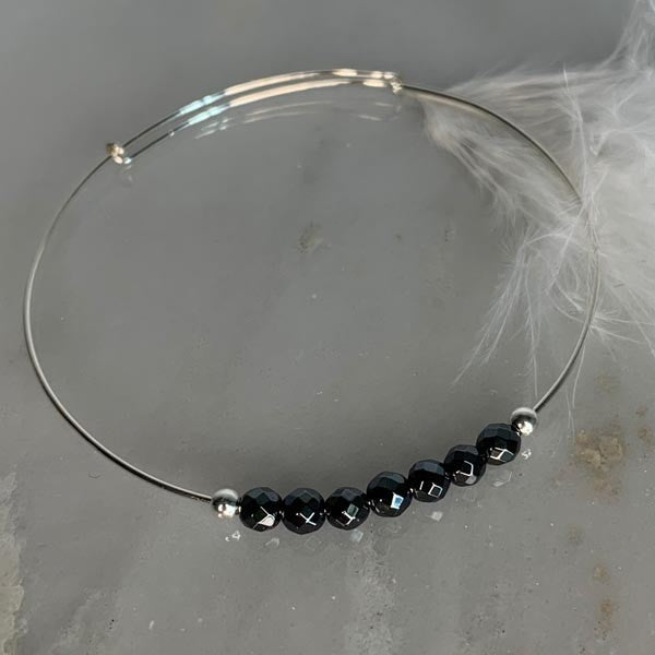 Fine silver bangle bracelet 7 hematite