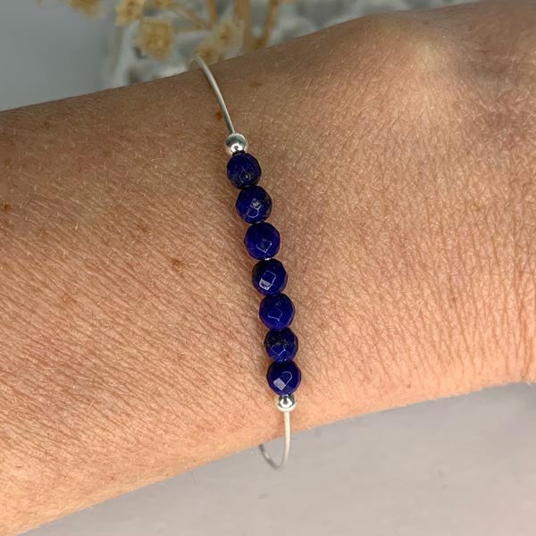 Fine silver bangle bracelet 7 lapis lazuli