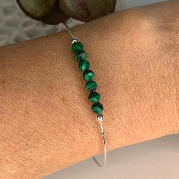 Fine silver bangle bracelet 7 malachite