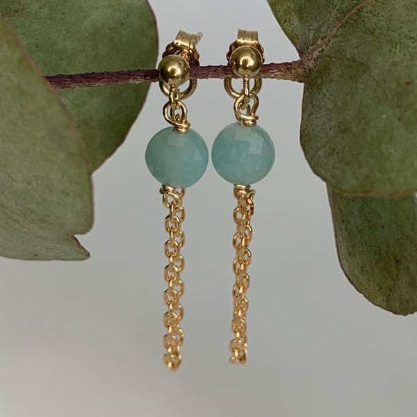 Amazonite gold plated chain earrings