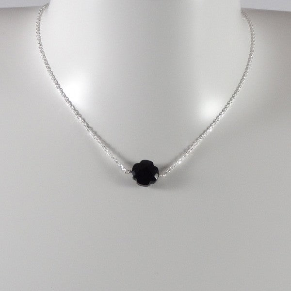 Silver chain necklace with small faceted onyx cross