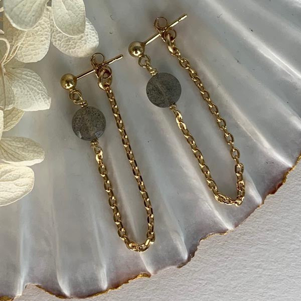 Gold plated labradorite chain earrings