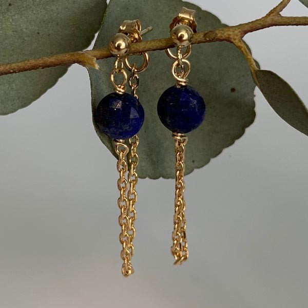 Gold plated lapis lazuli chain earrings