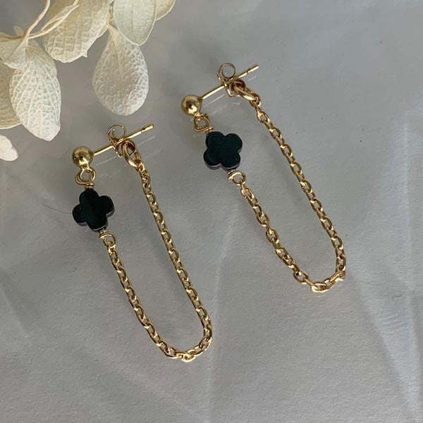 Gold plated chain earrings with hematite cross