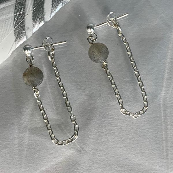 Labradorite silver chain earrings