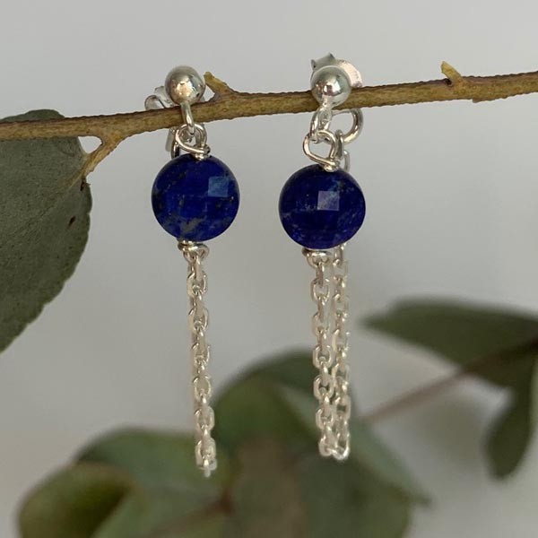 Silver chain lapis lazuli earrings