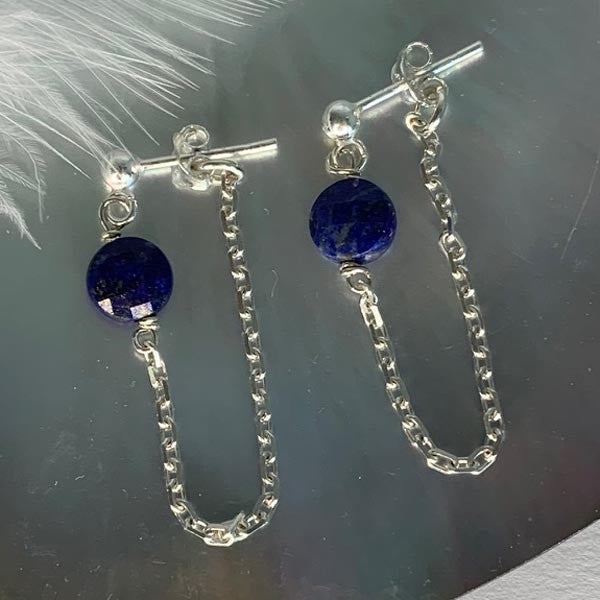 Silver chain lapis lazuli earrings