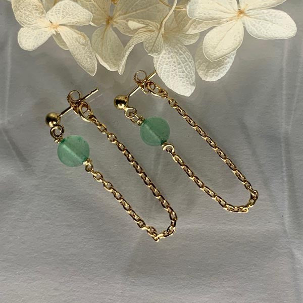 Gold plated aventurine chain earrings