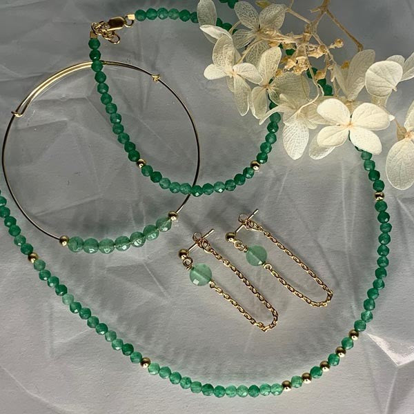 Gold plated aventurine chain earrings