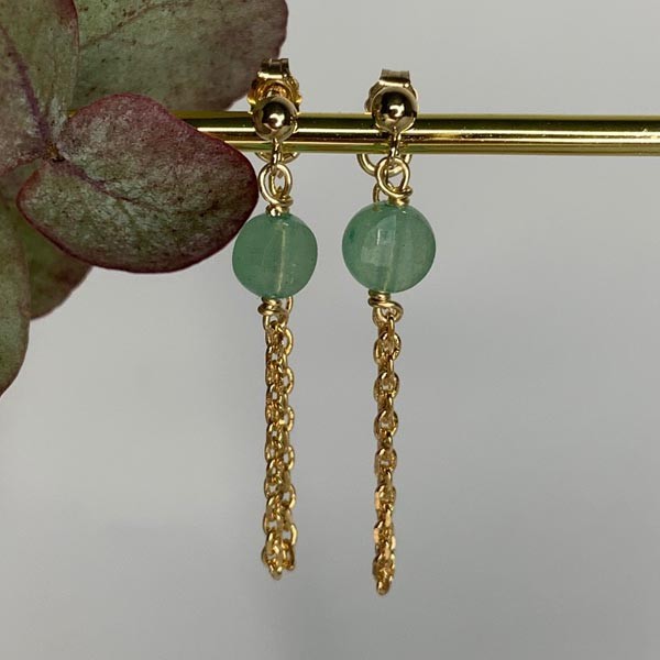 Gold plated aventurine chain earrings