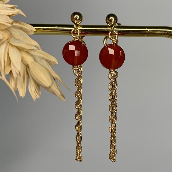 Gold plated carnelian chain earrings