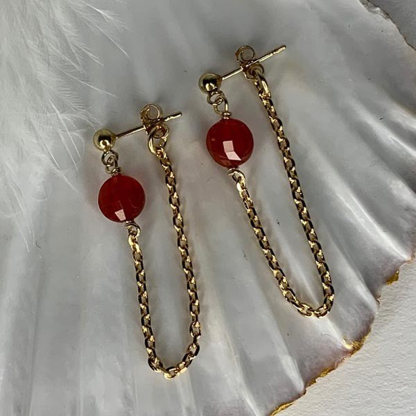 Gold plated carnelian chain earrings