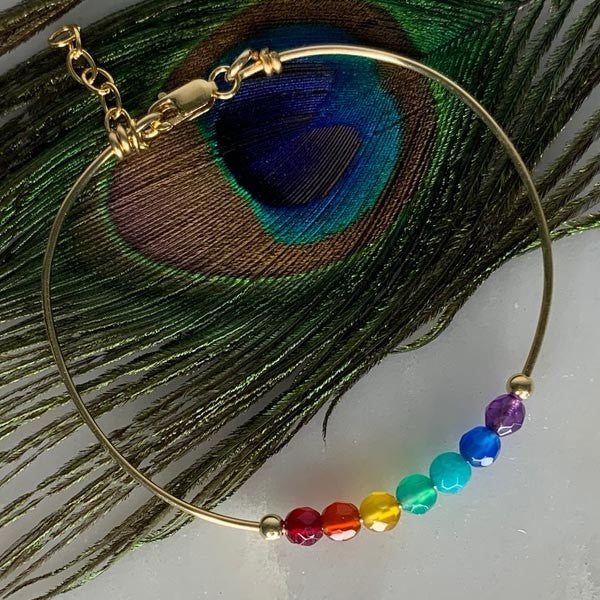 Fine gold filled bangle bracelet with Chakra stones