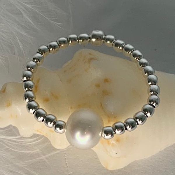 Mini pearl ring silver small white freshwater pearl