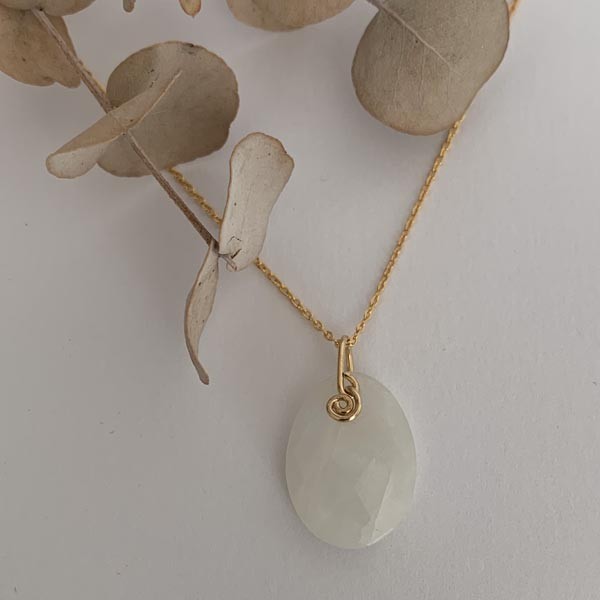 Gold plated chain necklace with oval faceted white moonstone