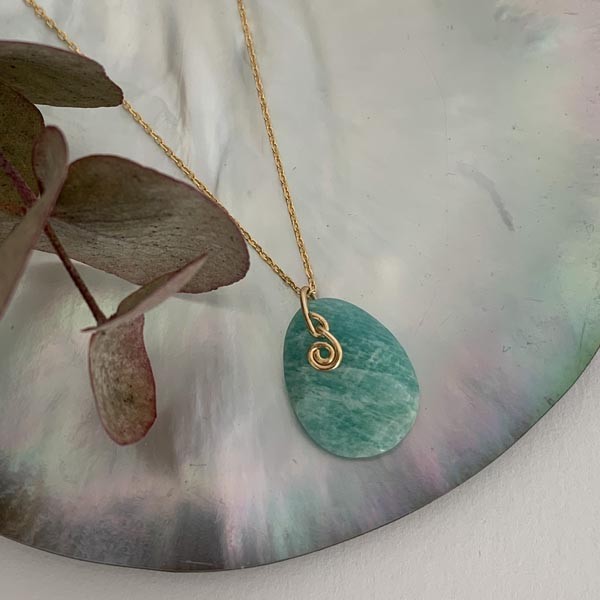 Oval Faceted Amazonite Gold Plated Chain Necklace