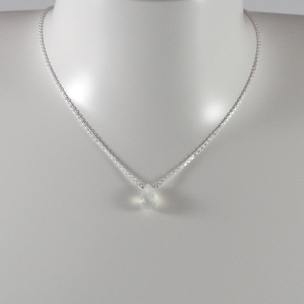 Collier chaine argent goutte pierre de lune blanche facetée 