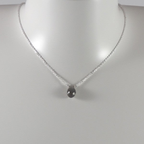 Silver chain necklace with faceted anthracite gray moonstone drop 