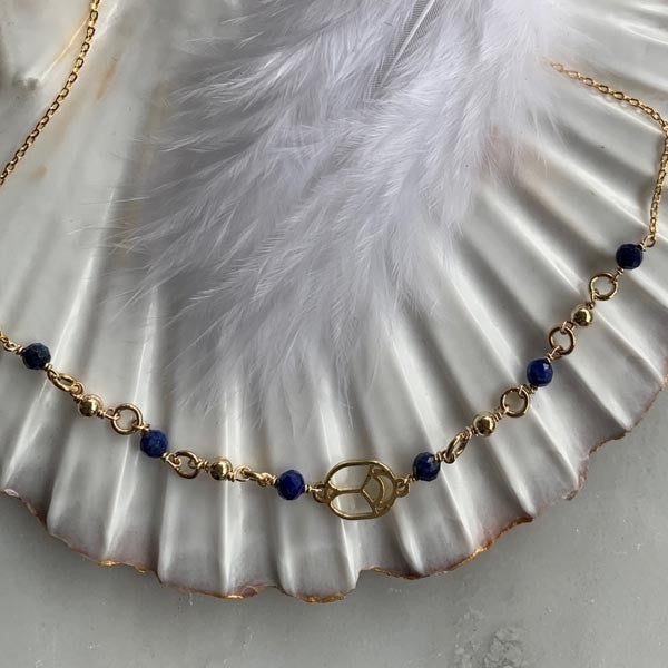 Gold plated lapis lazuli scarab necklace