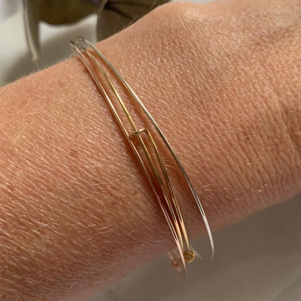 Bracelet with 3 fine gold filled and silver bangles