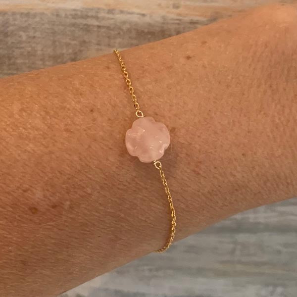 Gold plated chain bracelet with small faceted rose quartz cross