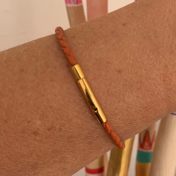 Orange braided leather bracelet