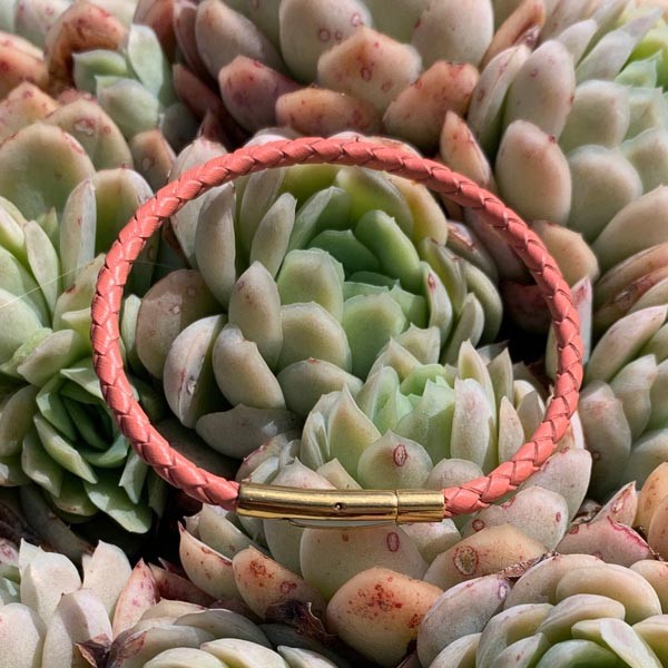 Braided coral leather bracelet