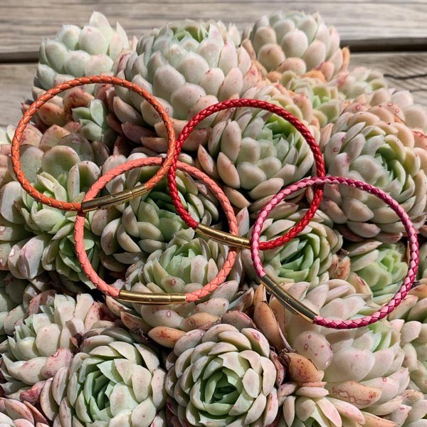 Braided coral leather bracelet