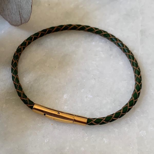 Green braided leather bracelet