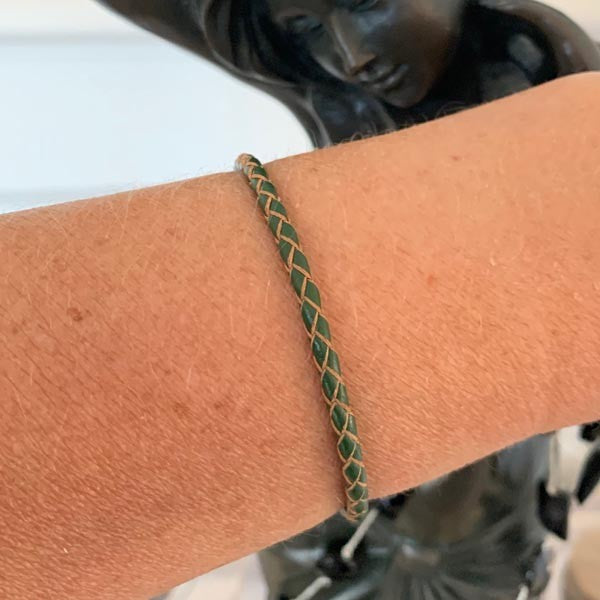 Green braided leather bracelet