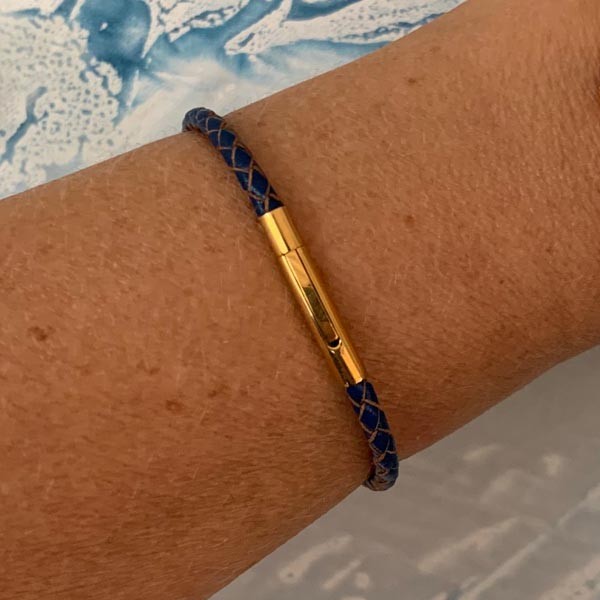 Navy blue braided leather bracelet